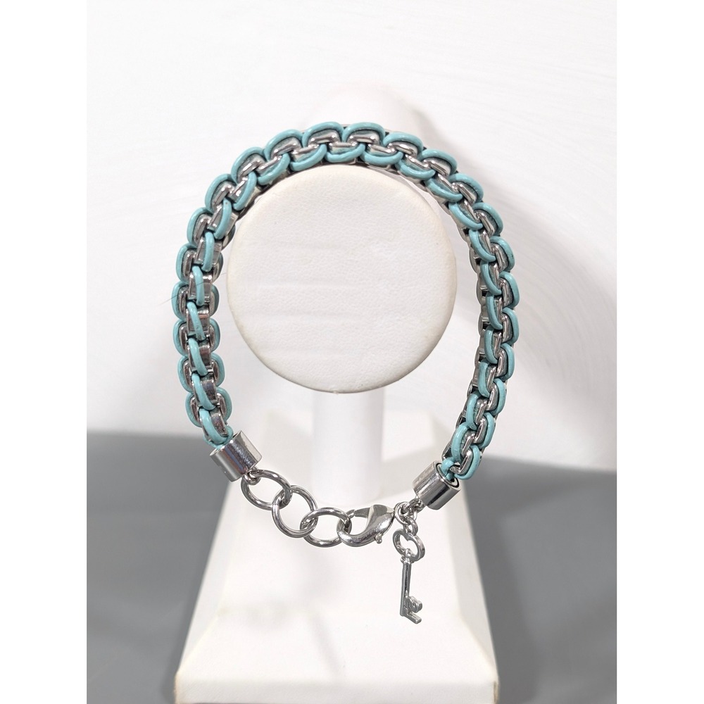 Lia Sophia Mingle Turquoise Chain Link Bracelet‎ Silver Tone 8 Inch